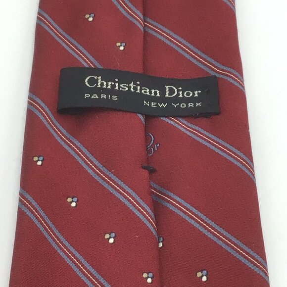 Christian Dior Red Pin Striped Tie - Picture 3 of 5